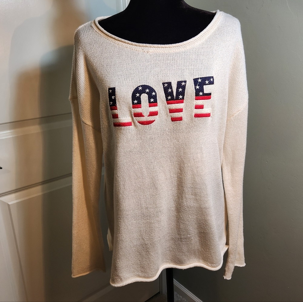 Women's Cream Sweater with Embroidered LOVE